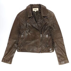 BB DAKOTA 100% Genuine Leather Heely Moto Jacket Biker Grunge Boho Minimal Brown